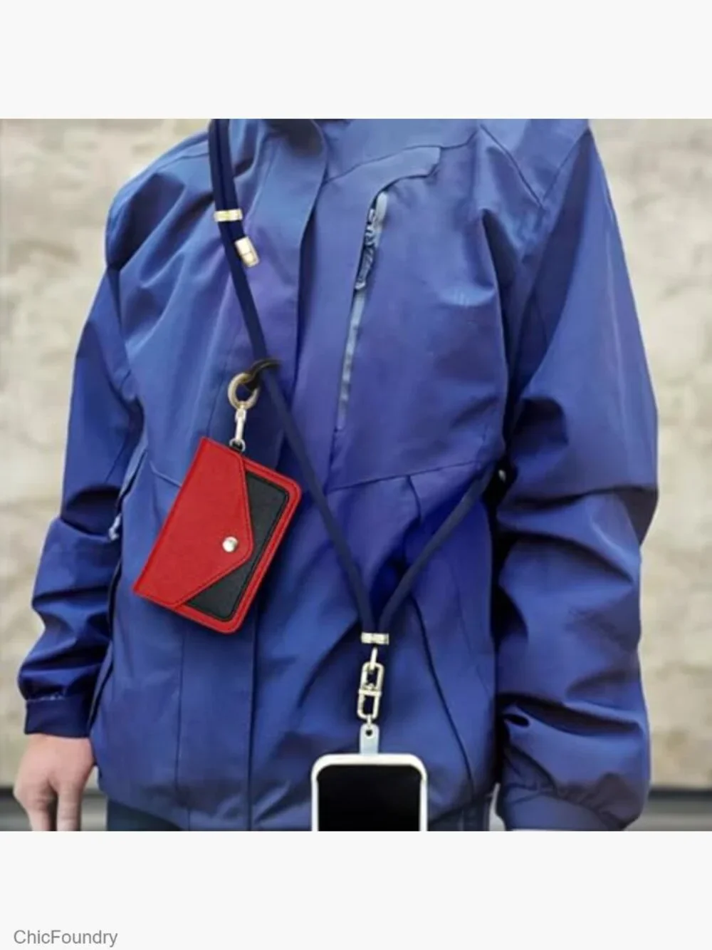 Slim Card Holder with Belt Loop & Metal Clasp - Faux Leather